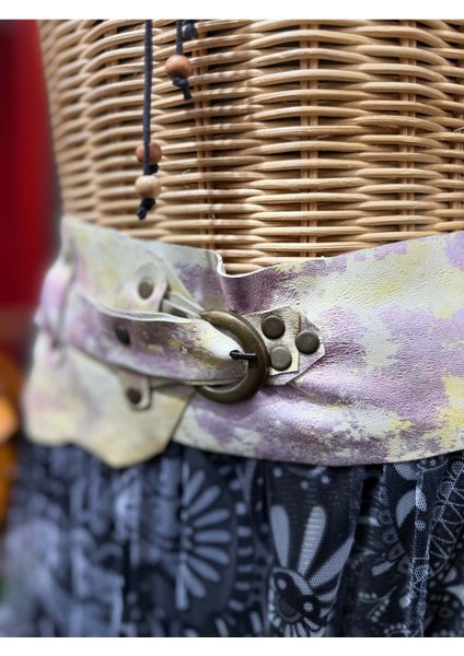 Deimos Deri Kemer | Pastel Efektli Hakiki Deri El Yapımı Bohem Bel Kemer fırsatları