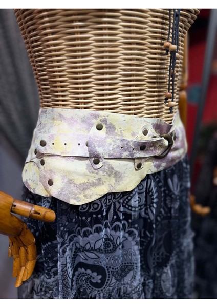 Deimos Deri Kemer | Pastel Efektli Hakiki Deri El Yapımı Bohem Bel Kemer indirimleri