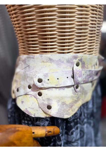 Deimos Deri Kemer | Pastel Efektli Hakiki Deri El Yapımı Bohem Bel Kemer