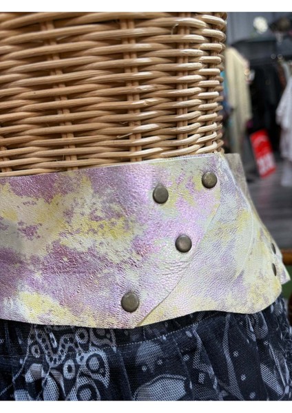 Deimos Deri Kemer | Pastel Efektli Hakiki Deri El Yapımı Bohem Bel Kemer