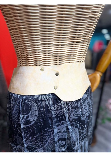 Agatha Deri Kemer | Kum Rengi Hakiki Deri El Yapımı Bel Kemer