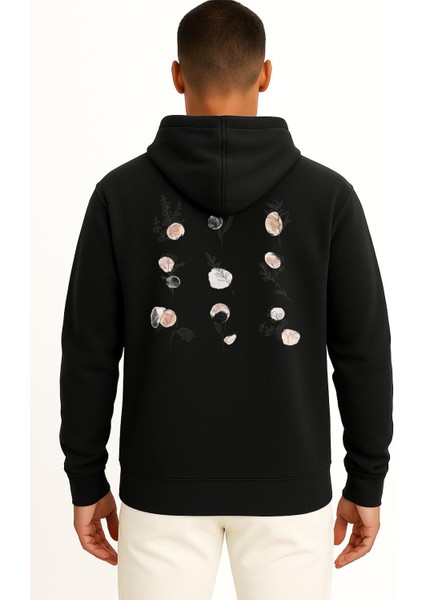 Kapüşonlu Flowers Line Art Botanical Watercolor Göğüs ve Sırt Tasarımlı Unisex Sweatshirt fiyatları