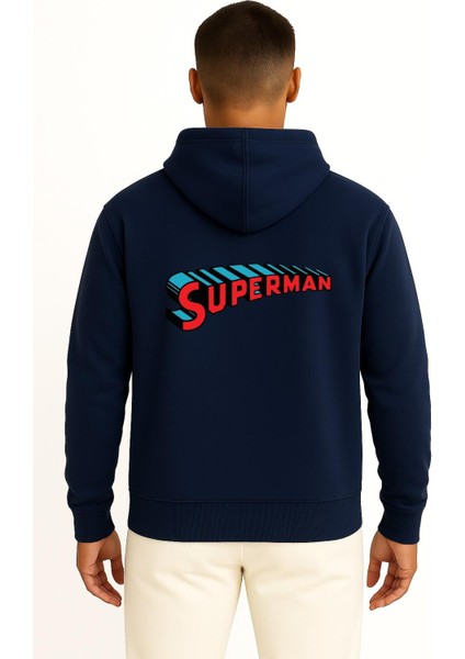 Kapüşonlu Superman Logo Göğüs ve Sırt Tasarımlı Unisex Sweatshirt fiyatları