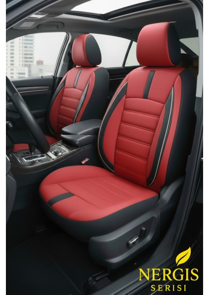 Hyundai Accent (3/5 Kapı) 1994–1999 Uyumlu - Tay Tüyü Orta + Lacost Kenar, 8 mm Süngerli Oto Koltuk Kılıfı Kırmızı Siyah (2 cm Yan Destek)