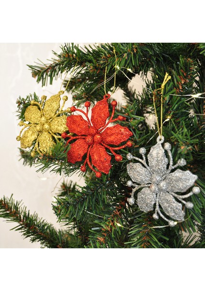 Yılbaşı Ağaç Süsü Simli Çicek 3lü 10 cm