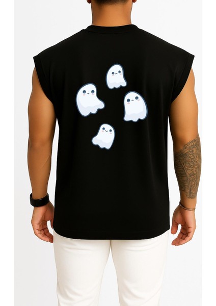 Oversize Ghost, Kawaii, Halloween Göğüs ve Sırt Tasarımlı Atlet fiyatları