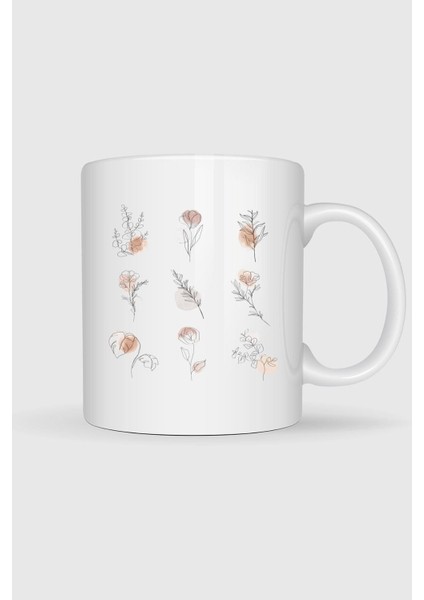 Flowers Line Art Botanical Watercolor Tasarımlı Kupa Bardak