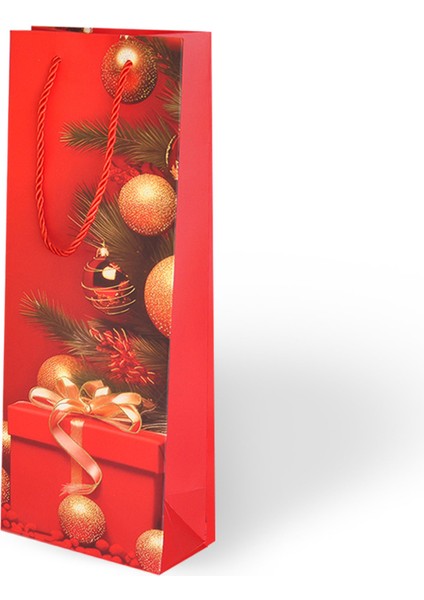 1 Adet 12CM x 35CM Lüks Karton Çanta Varak Baskılı -Yılbaşı- Hediye Paketi Desenli