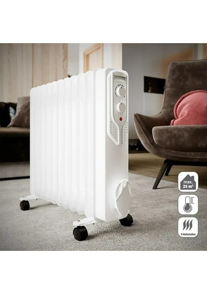 Voltomat Termostatlı 2500 W 11 Dilim Yağlı Radyatör Beyaz