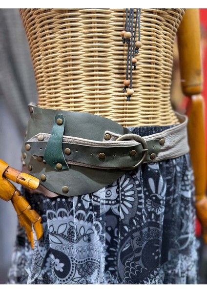 Ivy Deri Kemer | Yeşil Ton Hakiki Deri El Yapımı Bohem Bel Kemer