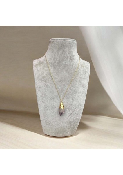 Ametist Doğal Taş Çelik Kolye
