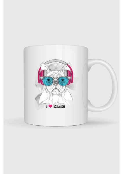 Funny Dog With Eyeglasses And Headphones Tasarımlı Kupa Bardak