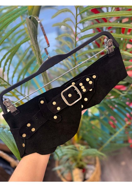 Noiré Deri Kemer | Siyah Gold Detaylı El Yapımı Bohem Tasarım