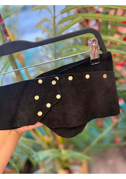 Noiré Deri Kemer | Siyah Gold Detaylı El Yapımı Bohem Tasarım