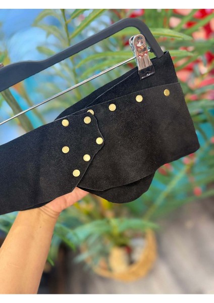 Noiré Deri Kemer | Siyah Gold Detaylı El Yapımı Bohem Tasarım