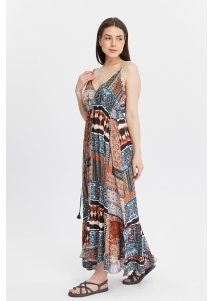 Patchwork Desenli Askılı Uzun Elbise – Yazın Şıklığı modelleri