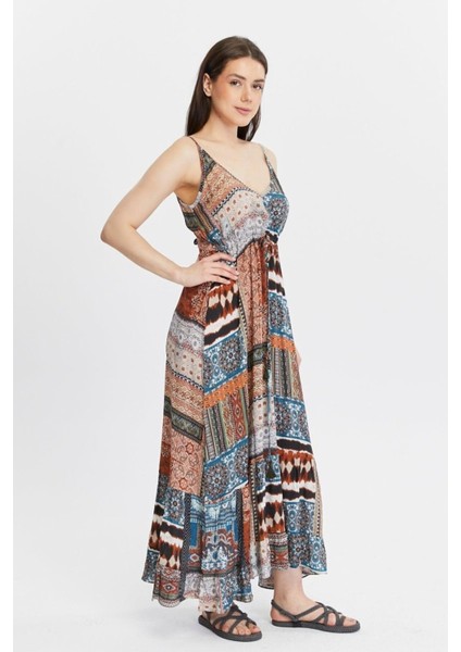 Patchwork Desenli Askılı Uzun Elbise – Yazın Şıklığı fırsatları
