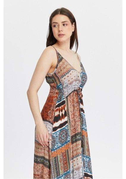 Patchwork Desenli Askılı Uzun Elbise – Yazın Şıklığı indirimleri
