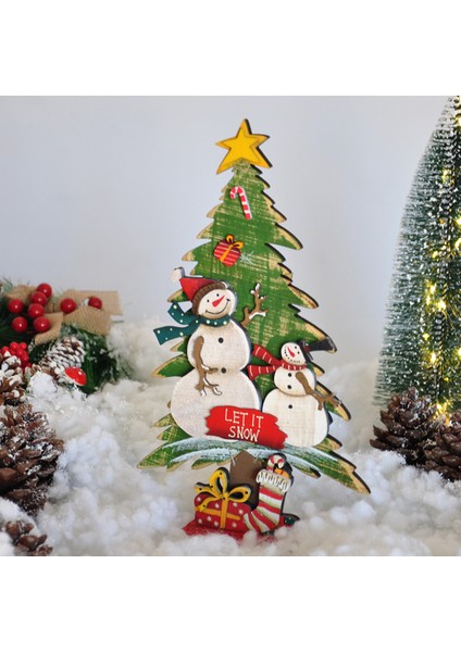 Dekoratif Masa Üstü Ahşap Çam -Kardan Adam- 21 cm