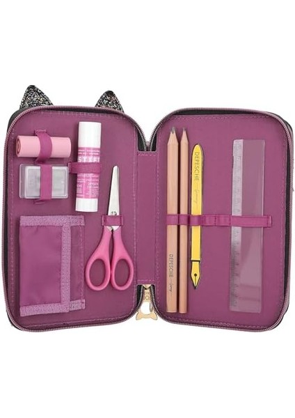 13020 Rebel - Lila-Siyah Leo Postlu ve Kedi Kulakları ile Doldurulmuş 3 Katlı Kutusu, Renkli, Cetvel, Vb. modelleri