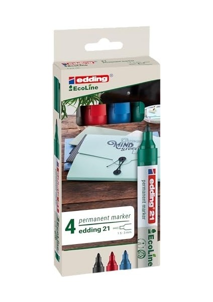 21 Ecoline Permanent Markör, 4'lü Set, Karışık Renkler, Yuvarlak Uç, Yeniden Doldurulabilir modelleri