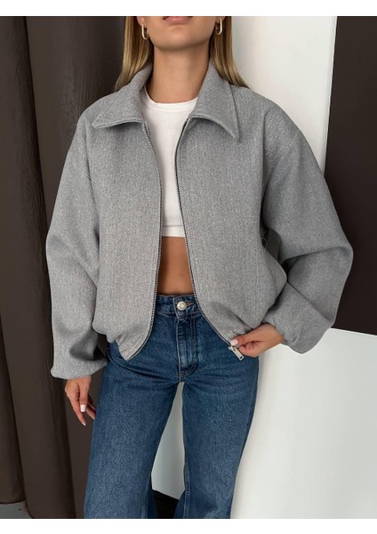 Zr Bomber Crop Gri Kaşe Ceket indirimleri