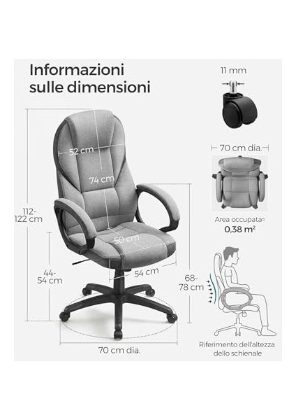 OBG022G01 Ofis Koltuğu, Oyuncu Koltuğu, Çalışma Masası, Güvercin Grisi, 54 x 50 x (112-122) cm fiyatları