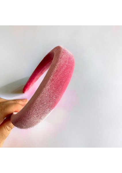 Kadife Pembe Renk Az Bombeli Saç Tacı