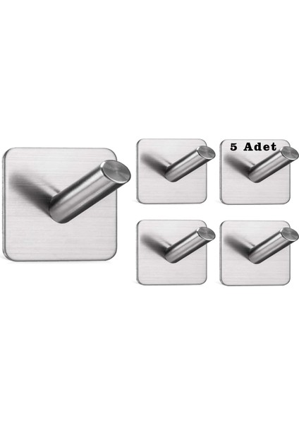 Yapışkanlı Askılık - 5'li Paket, Ağır Hizmet, Duvar Kancaları, Su Geçirmez Paslanmaz Çelik Askılıklar Ceket, Havlu, Bornoz Askılık Duvara Montaj, Mutfak Garaj Ev Otel Ofis Dolabı ve Yatak Odası Askıları 3m, Krom 02