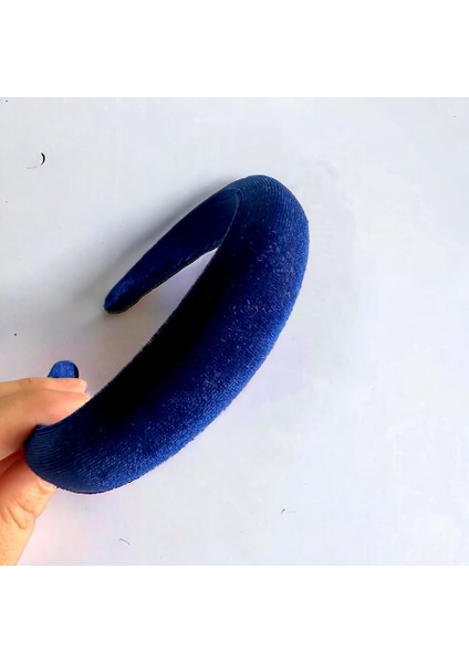 Kadife Mavi Renk Az Bombeli Saç Tacı