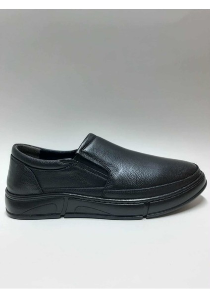 Hakiki Deri Bağcıksız Esnek Siyah Günlük Kauçuk Taban Kışlık Erkek Ayakkabı C-89252157HSA