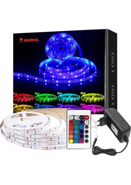 Renk Rgb Şerit LED Işık, Ir Kumandalı, Renk Değiştiren Esnek LED Aydınlatma, Ev, Dekor ve Parti Için (2.5 Metre)