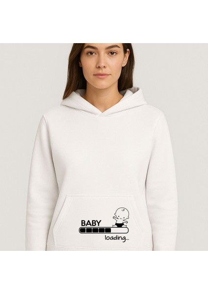 Hamile Sweatshirt Baby Loading Baskılı Beyaz 3 Iplik
