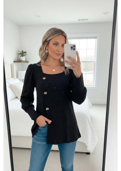 Kadın Uzun Kollu Düğmeli Mevsimlik Bluz – Yumuşak Dokulu, Esnek ve Sıcak Tutan Kumaş