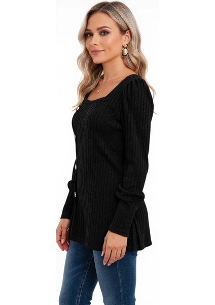 Kadın Uzun Kollu Düğmeli Mevsimlik Bluz – Yumuşak Dokulu, Esnek ve Sıcak Tutan Kumaş modelleri