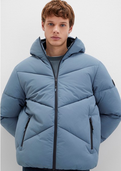 Kapüşonlu Mavi Şişme Mont 0110360-70782