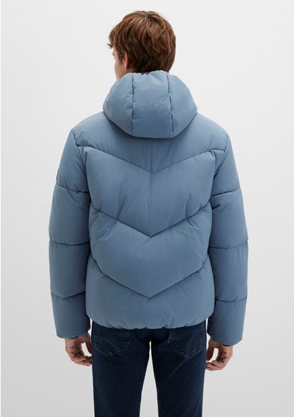 Kapüşonlu Mavi Şişme Mont 0110360-70782