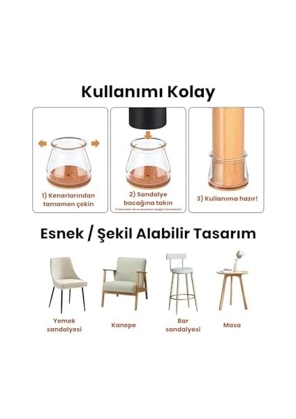 Adet Yuvarlak Papucu (3.6–4.0 Cm) – Şeffaf Silikon Keçeli, Gürültü Önleyici ve Zemin Mobilya Ayak Kılıfı fiyatları