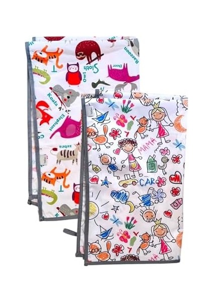 Yorni, Zoo Family Ikili, Ekonomik Set, Ebat: 65X80CM, Sıvı Geçirmez Alt Açma Örtüsü, Bebek Bakım Örtüsü, Büyük Boy (Zoo Family) modelleri