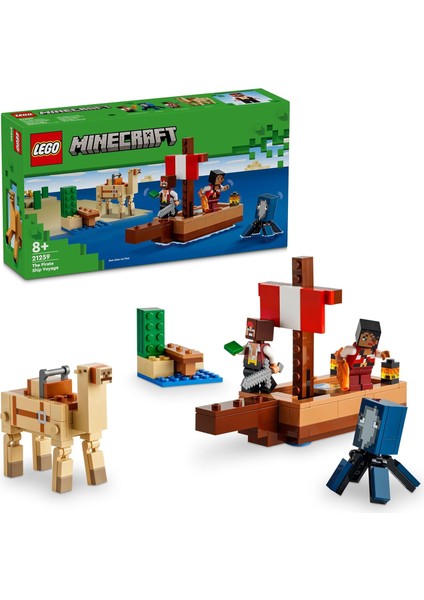 Minecraft Gemisi Yolculuğu 21259 – 8 Yaş ve Üzeri Oyunları Seven Çocuklar Için, Mürekkep Balığı ve Deve Içeren Yaratıcı Oyuncak Yapım Seti (166 Parça)