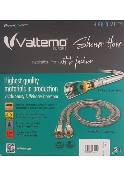 | Valtemo 150 cm Çelik Krom Sık Örgülü Duş Hortumu – Pirinç Bağlantılı, Ultra Dayanıklı fiyatları