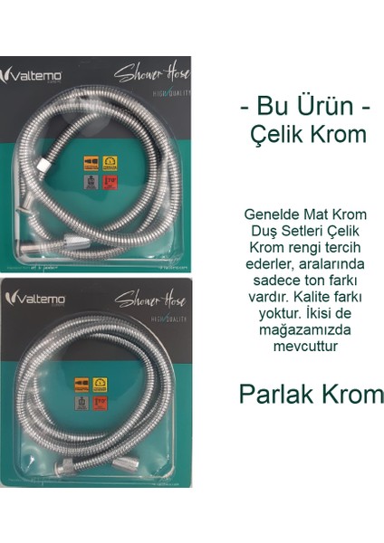 | Valtemo 150 cm Çelik Krom Sık Örgülü Duş Hortumu – Pirinç Bağlantılı, Ultra Dayanıklı