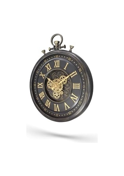 Mark Premium Serisi Eskitme Kadranlı Döner Çarklı 60 Santimetre Köstekli Ev ve Ofis Duvar Saati, Roma Rakamlı, modelleri