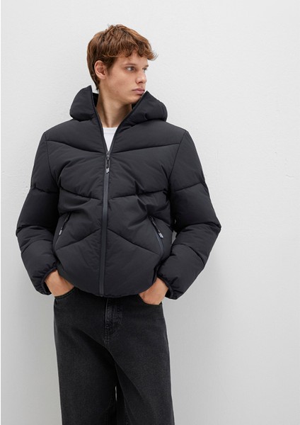 Kapüşonlu Siyah Şişme Mont 0110360-900