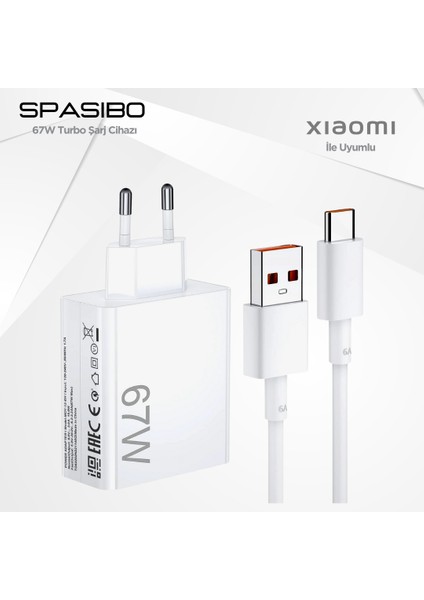 Xiaomi Uyumlu 67W Turbo Şarj Adaptörü Seti | Type-C Hızlı Şarj & Akıllı Voltaj Koruma