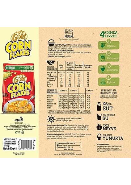 Nestlé Gold Corn Flakes Tam Tahıllı Mısır Gevreği 650 G