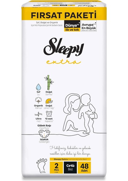 Sleepy Extra Günlük Aktivite Fırsat Paketi Bebek Bezi 2 Numara Mini 48 Adet