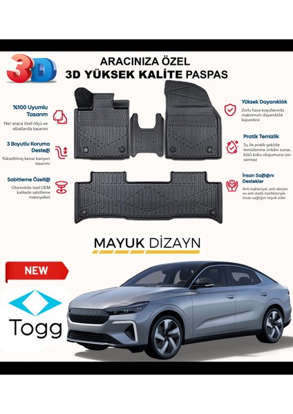 Togg T10F 2025+ Myk 3D Havuzlu Paspas Seti