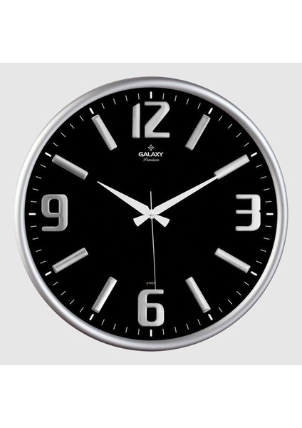 Premium Serisi Metal Çerçeveli Kabartma Rakamlı Camlı 35 cm Duvar Saati Gri