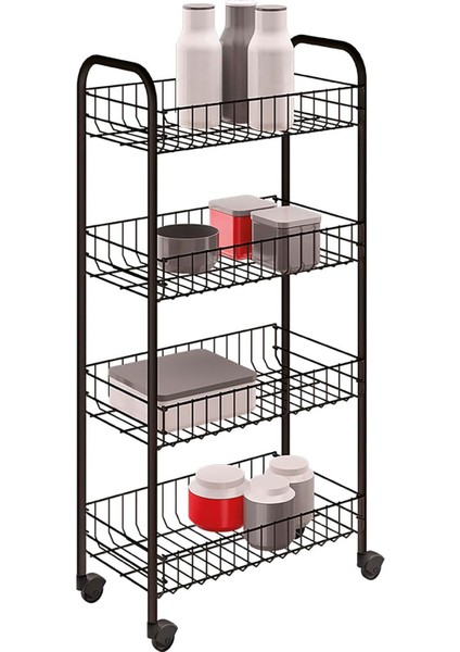 Anıversarıo - Tekerlekli 4 Katlı Plastik Kaplamalı Çok Amaçlı Taşıma Arabası. Renk Siyah Boyutlar: 41 x 23 x 84 Santimetre